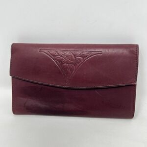 Vintage Rolfs Wallet Cowhide Burgundy Leather Clutch Gold Accents